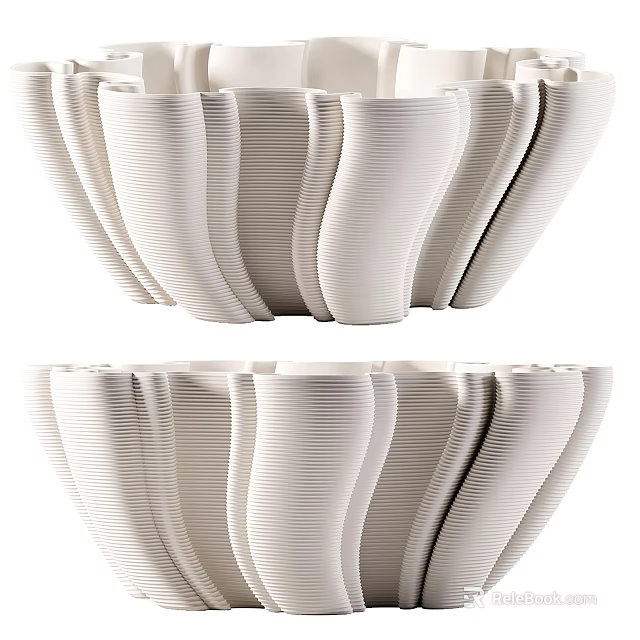 Modern White Ceramic Vase With Curved Texture And Fresh Flower Arrangement For Home Decor 3d model 