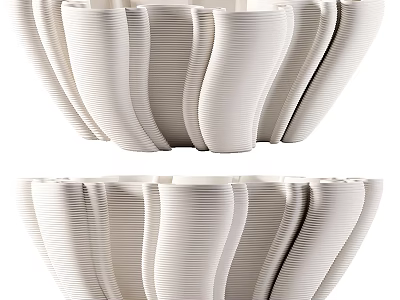 Modern White Ceramic Vase With Curved Texture And Fresh Flower Arrangement For Home Decor 3d model