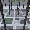 Urban Road Facilities With Square Paving Geometric Patterns Trees And Drainage Grilles 3d model