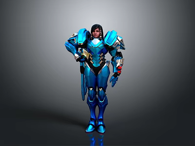 Futuristic Blue Armored Mech Suit Character With Detailed Armor Design Elements 3d model