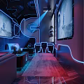 Modern KTV Interior With Neon Lights Large Screens And Comfortable Sofas 3d model