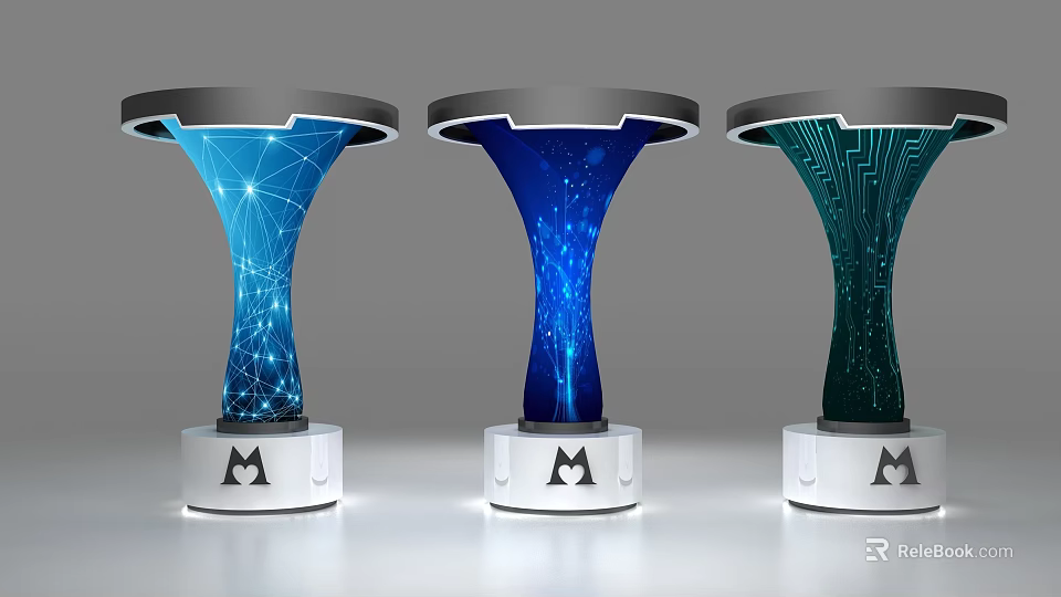 Modern Display Shelves with Three Unique Tech Inspired Patterns White Base and Contemporary Design 3d model 