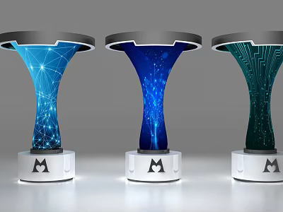 Modern Display Shelves with Three Unique Tech Inspired Patterns White Base and Contemporary Design 3d model