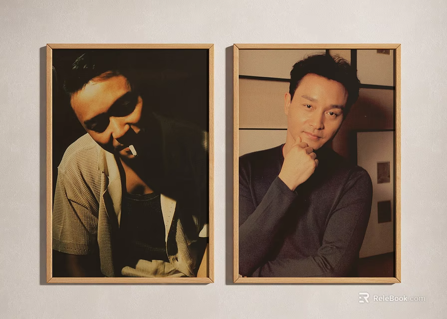 Wooden Framed Portrait Paintings Of Two Men With Vintage Style And Expressive Poses 3d model 