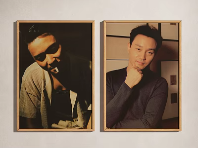 Wooden Framed Portrait Paintings Of Two Men With Vintage Style And Expressive Poses 3d model