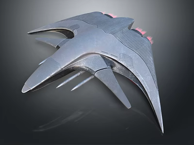 Futuristic 3D Model Fighter Jet With Sleek Design Angular Wings And Pink Thrusters 3d model
