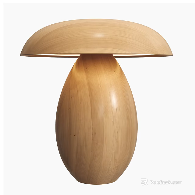 Wooden Modern Mushroom Shaped Table Lamp With Curved Shade And Rounded Body 3d model 
