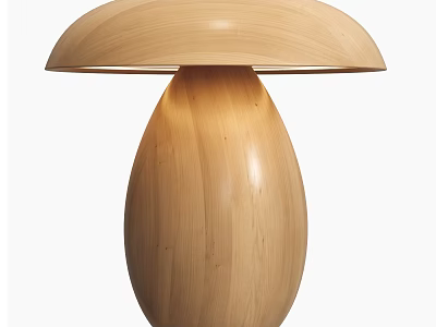 Wooden Modern Mushroom Shaped Table Lamp With Curved Shade And Rounded Body 3d model