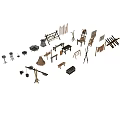 Various Hardware Tools Including Ladders Stools Tables Shelves Pans And Shovels Collection 3d model