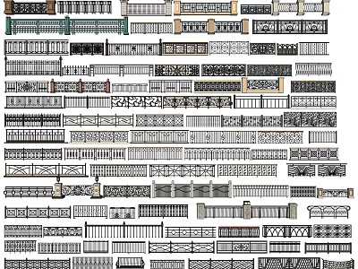 Different Fence Styles With Decorative Patterns And Material Options For Outdoor Areas 3d model