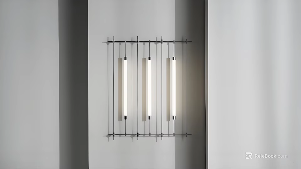 Modern Wall Lamp With Metal Frame And Three Vertical Illuminated Tubes Mounted On Wall 3d model 