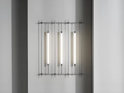 Modern Wall Lamp With Metal Frame And Three Vertical Illuminated Tubes Mounted On Wall 3d model
