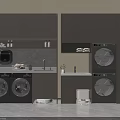 Dark Balcony Cabinet With Washing Machine Dryer Wall Cabinets Storage And Countertop