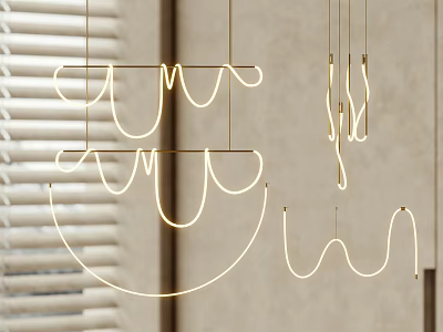 Modern Curved Pendant Lights With Wavy LED Strip Design For Interior Decoration 3d model