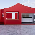 Red Exhibition Booth With Window Display Open Structure And Marble Floor 3d model