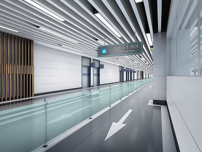 Modern Subway Station Platform Corridor With Glass Railings Directional Arrows And Lighting 3d model