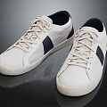 White Casual Lace Up Sneakers Featuring Navy And Maroon Side Accents