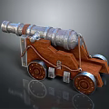 Vintage Cannon Model With Metal Barrel Wooden Carriage And Wheels Design