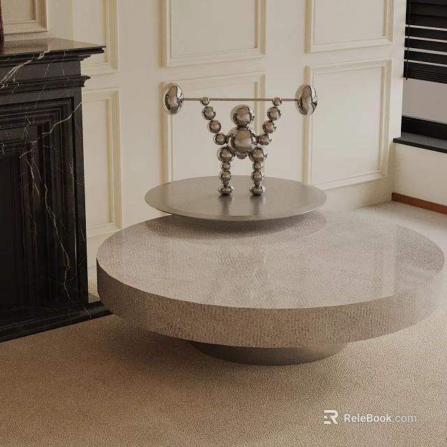 Modern Sofa and Coffee Table Set With Two Tier Stone Top And Sculptural Metal Base 3d model 