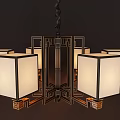 Chinese Style Modern Chandelier With Square Lampshades And Metal Frame Design