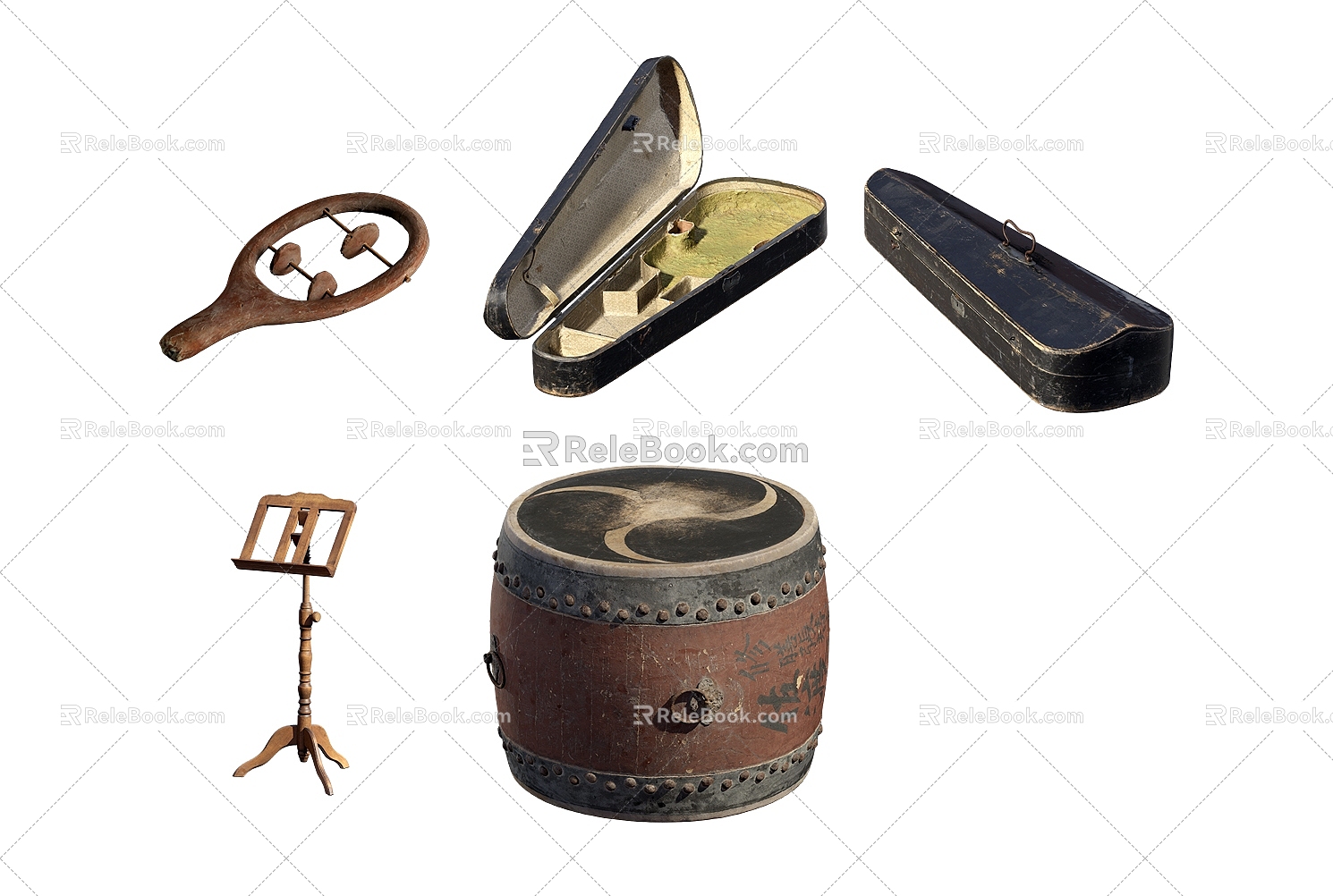 Ancient Musical Instruments Old Musical Instruments Drum Guitar Box Piano Score Rack 3d model