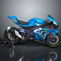 Blue Sport Motorcycle With Streamlined Design Black Seat And Green Rims