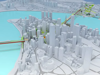 Detailed Urban City Model Featuring River Bridge And Modern Architecture 3d model