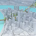 Detailed Urban City Model Featuring River Bridge And Modern Architecture