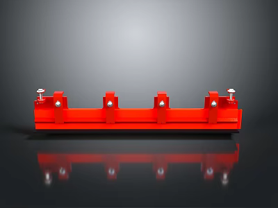 Red Industrial Metal Structure With Long Frame And Screw Details On Reflective Black Surface 3d model