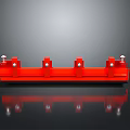 Red Industrial Metal Structure With Long Frame And Screw Details On Reflective Black Surface