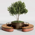 Outdoor Chair With Circular Wooden Platform Around Tree Planter And Railings