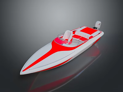 Red And White Speedboat With Sleek Design Driver Seat And Motor 3d model