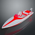 Red And White Speedboat With Sleek Design Driver Seat And Motor
