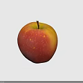 Fresh Red and Yellow Apple with Brown Stem and Yellow Spots on Light Gray Background