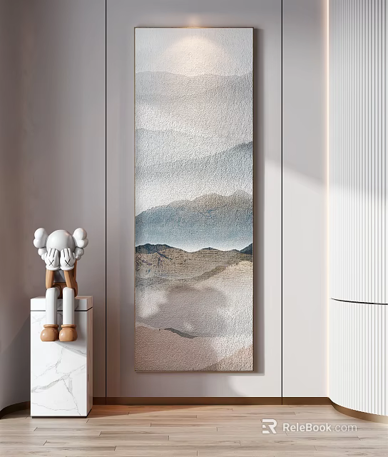 Modern Luxury Living Room With Abstract Landscape Painting And Sculpture Decor 3d model 