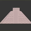 Pink Pyramid with Stepped Layers and Temple Top Structure in Detailed Architectural Design