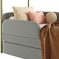 Stylish Soft Upholstered Children Bunk Bed With Golden Metal Frame Ladder And Bottom Storage Drawers