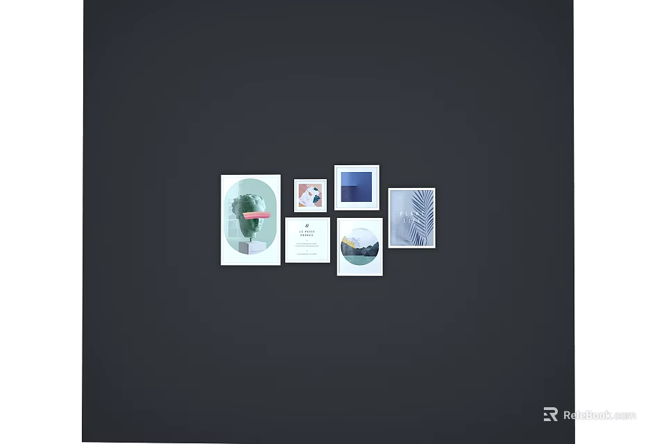 Modern Photo Wall Design With Multiple Frames Art Prints And Scenery 3d model 