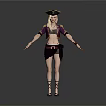 Stylish Pirate Costume With Hat Purple Top Black Skirt Leg Wraps And Shoes