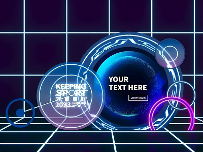 Futuristic Photo Check-in Spot With Neon Lights Geometric Shapes And Grid Background 3d model