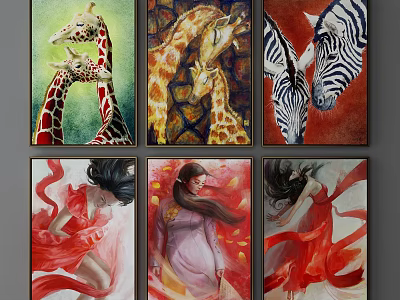 Colorful Animal Paintings With Giraffes And Zebras For Wall Art Decor 3d model