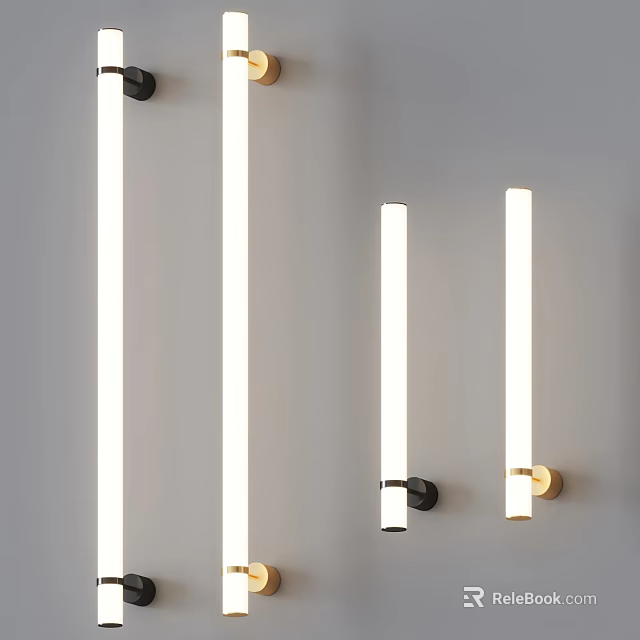 Modern Minimalist Wall Lamps With Long Strip Design White Light Black And Gold Bases 3d model 