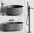 Modern Sleek Grey Freestanding Bathtub Design With Black Faucet And Shower Fixtures