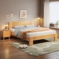 Cozy Bedroom With Wooden Bed Frame Nightstands Table Lamps Wall Art And Rug