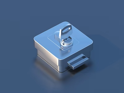 Silver Square Storage Box With Key Lock For Small Items Organization 3d model
