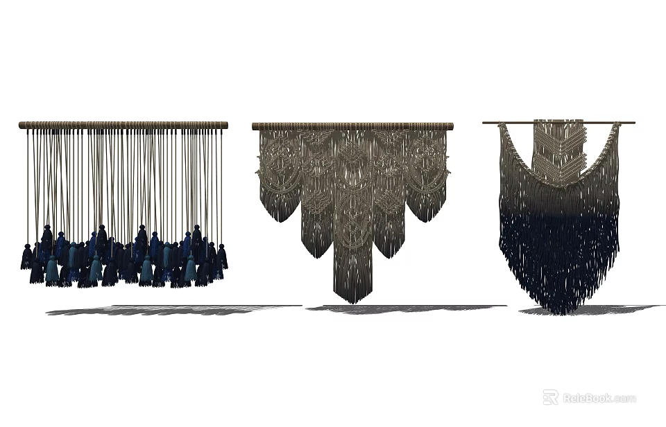 Modern Hanging Decorative Ornaments with Fringe Accents and Intricate Designs 3d model 