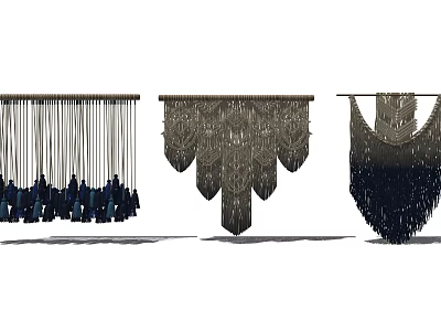 Modern Hanging Decorative Ornaments with Fringe Accents and Intricate Designs 3d model