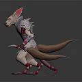 Anthropomorphic Fox Creature In Armor With Claws Tail And Crouching Stance 3d model