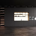 Modern Black Kitchen Sideboard With Display Lighting And Appliance Storage Cabinets 3d model