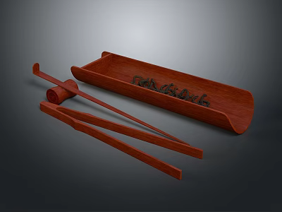 Wooden Chopsticks And Tray Set For Daily Dining Table Use 3d model